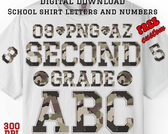 Camo Varsity Letters Numbers PNG, School Spirit Sublimation (Digital Download)