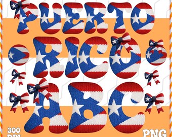 Puerto Rico Flag Alphabet & Numbers PNG  Knitted Texture Letters boricua font