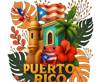 Puerto Rico Pride PNG: Coqui Frog, El Morro Clipart (Instant Download)