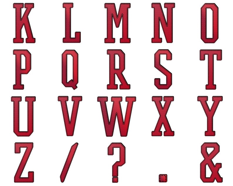 Varsity Red Sports Font Alphabet Clip Art, Jersey Letters, Numbers for