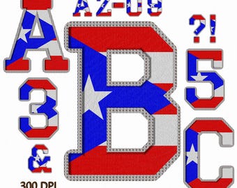 Puerto Rico Flag Alphabet PNG Bundle, Boricua Letters, Numbers (Digital Download)