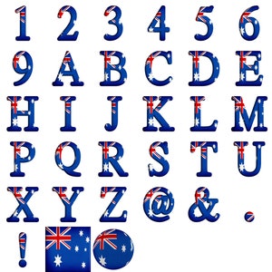 Australia Flag Letters Clipart,patriotic Font,blue,red and White Font ...