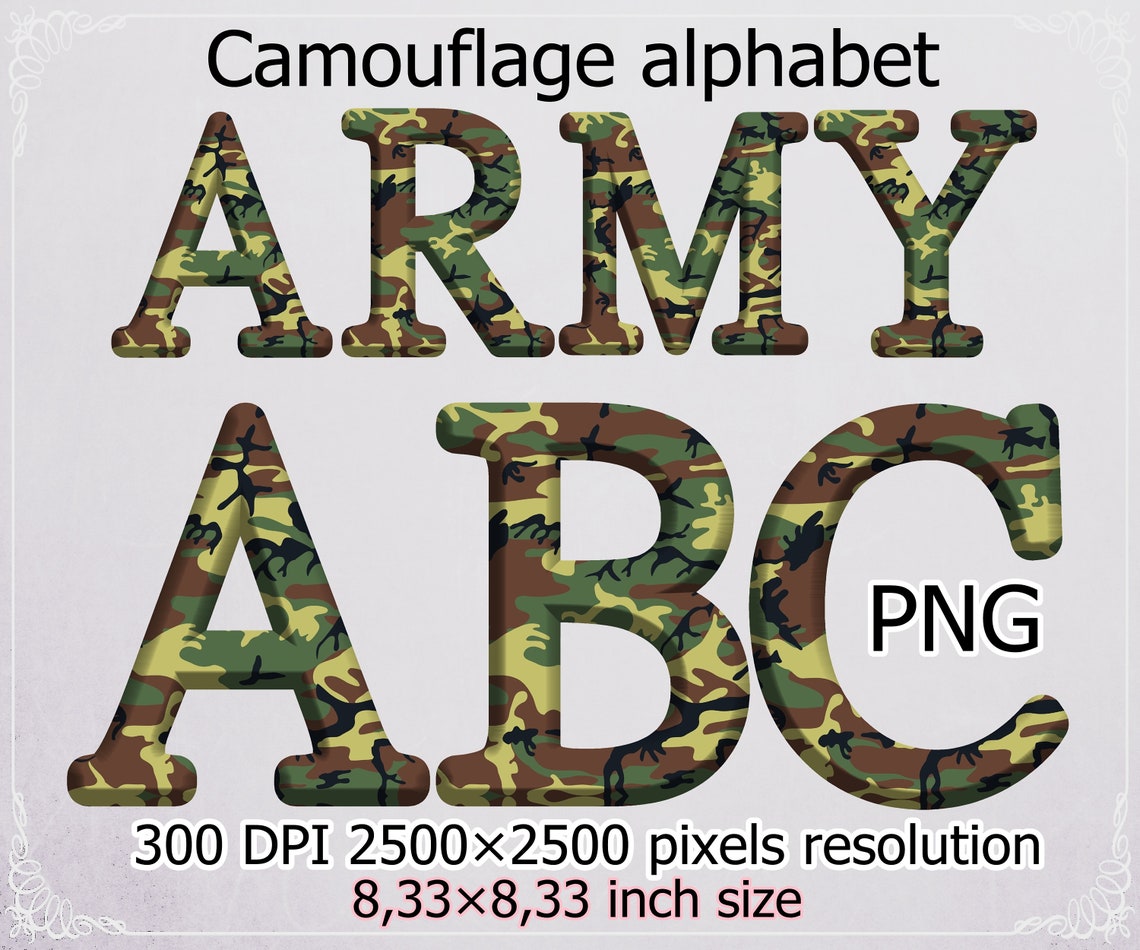 Camouflage Alphabet Clip Art,camo Numbers, Camouflage Font, Army ...