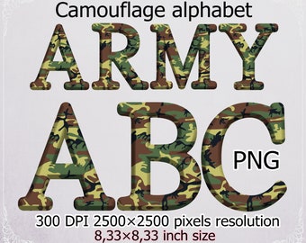 Camo Font Clip Art: Military Camouflage Alphabet PNG  (Digital Download)