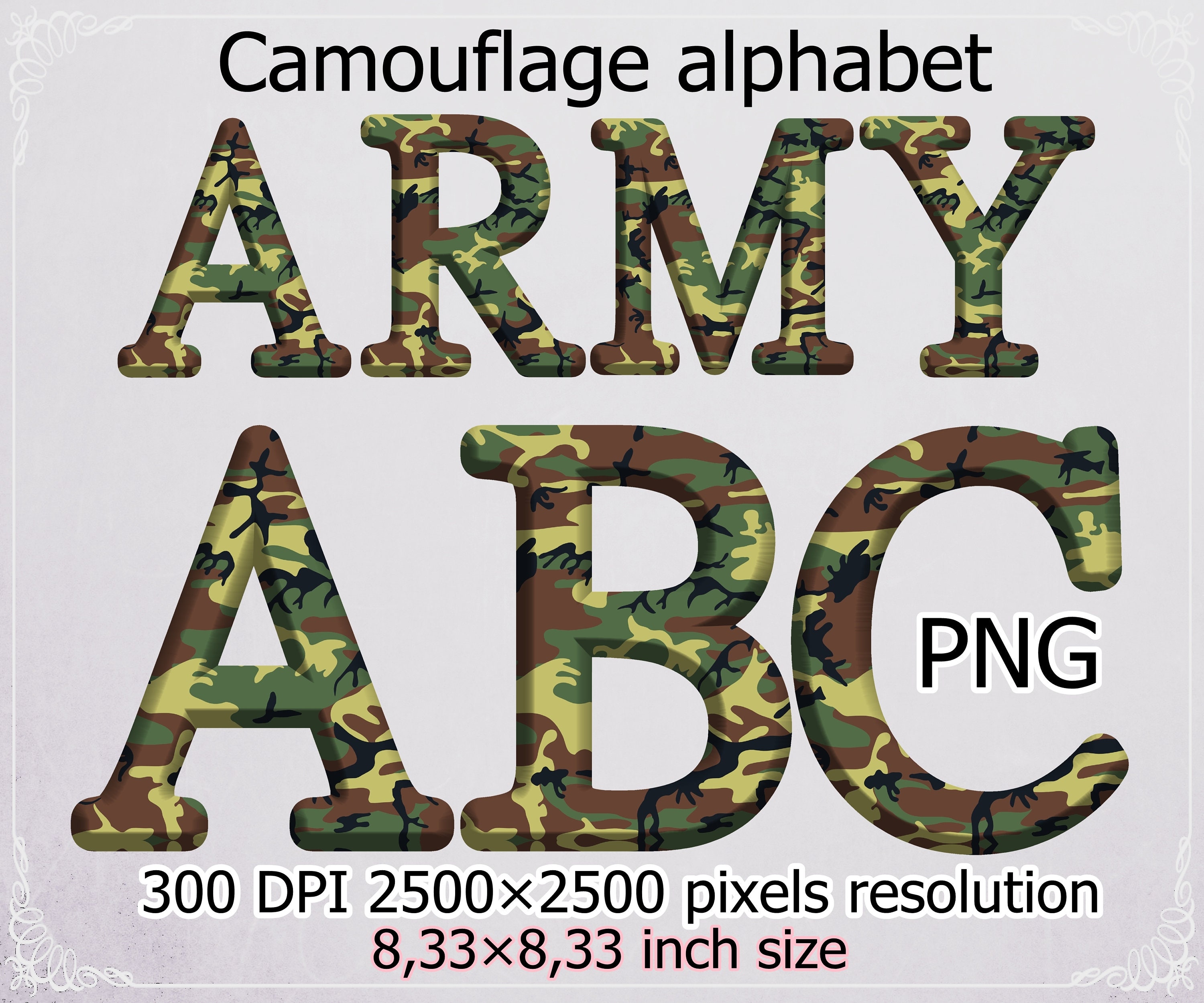 Camouflage Alphabet Clip Art,camo Numbers, Camouflage Font, Army ...