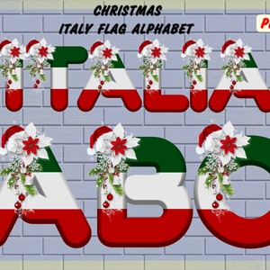 Imágenes prediseñadas del alfabeto de la bandera italiana navideña, archivos PNG de la bandera italiana, números de la bandera italiana, letras italianas patrióticas, letras de color verde, blanco y rojo