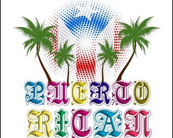 Puerto Rican Pride PNG: Tropical Palm Tree Design (Digital Download