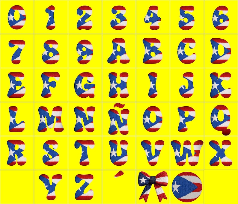 Puerto Rico Flag Alphabet & Numbers PNG Knitted Texture Letters Boricua ...