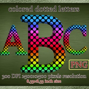 Polka Dot Farbe Alphabet Cliparts, Glitter Alphabet, Farbbuchstaben Zahlen und Satzzeichen, PNG Buchstaben