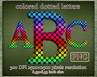 Polka Dot Glitter Alphabet Clipart: Color PNG Letters (Digital Download)