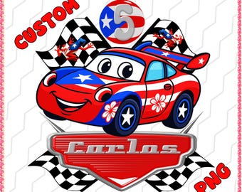 Personalized Puerto Rico Race Car Birthday PNG  Kids Custom Name & Age Design  Transparent Background