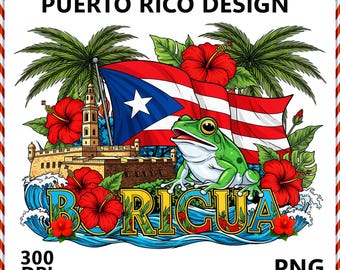 Puerto Rico Flag & Coqui Frog PNG | Boricua Design Bundle DTF Ready PNG  (Digital Download)