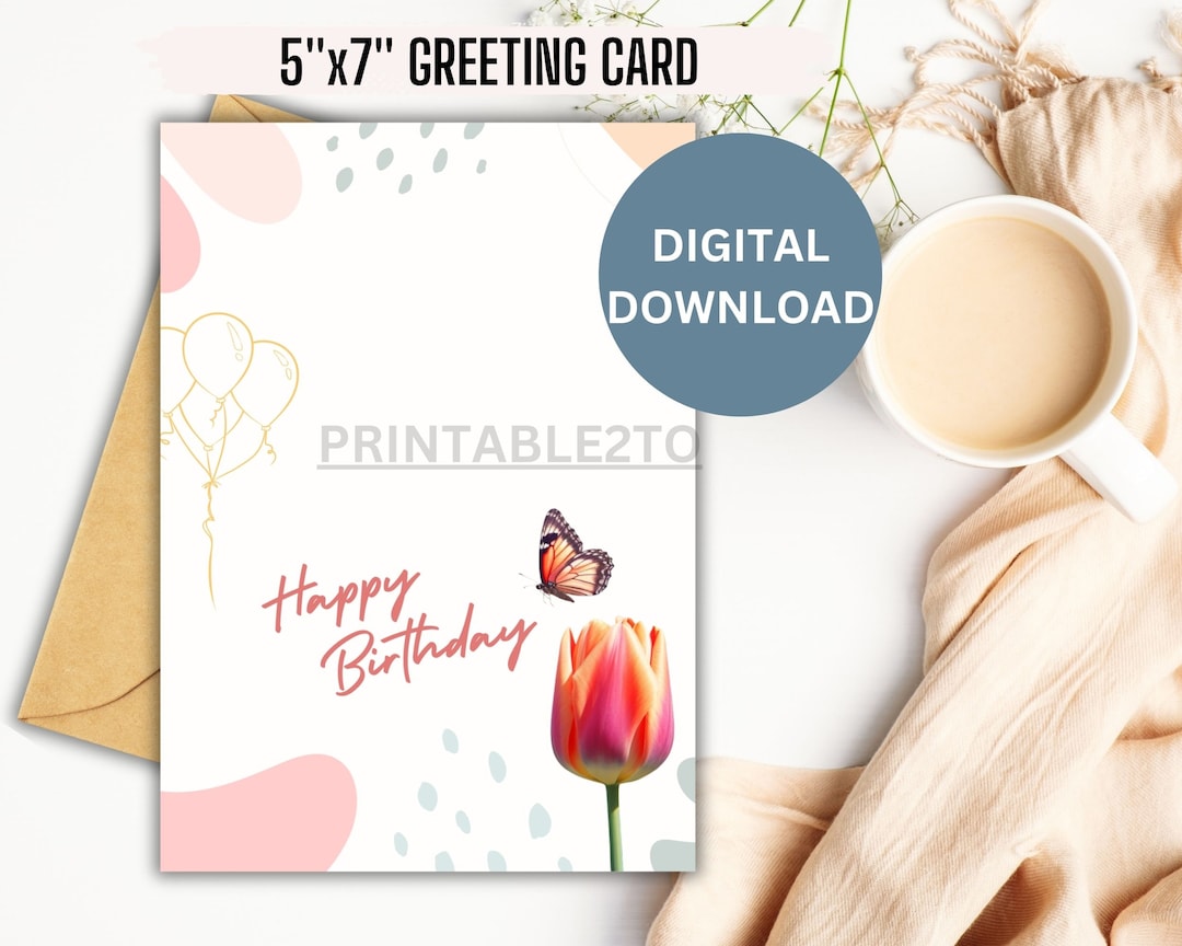 Printable Birthday Card , Butterfly Birthday Card , DIGITAL DOWNLOAD - Etsy