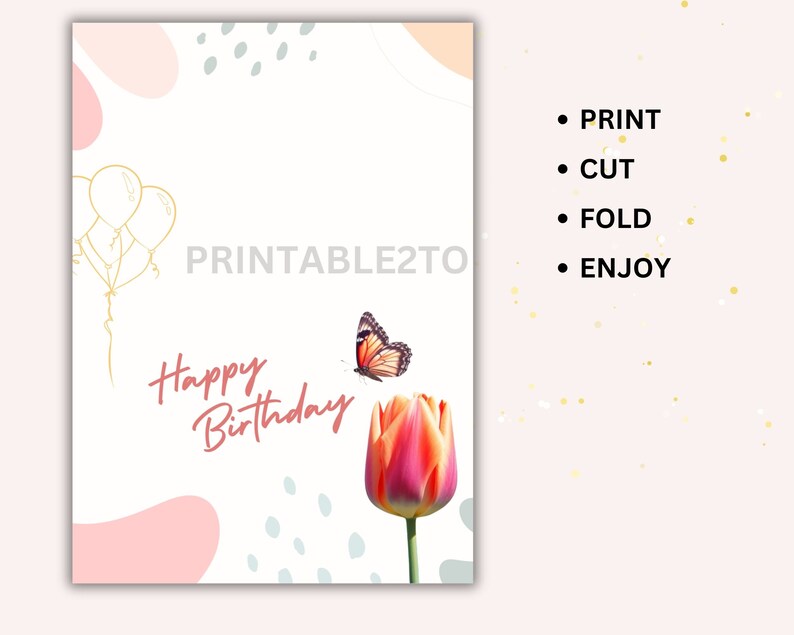 Printable Birthday Card , Butterfly Birthday Card , DIGITAL DOWNLOAD - Etsy