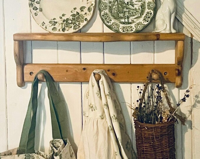 Vintage Wooden Peg Rack Shelf With Plate Groove – Cottagecore Wall ...