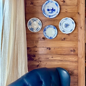 Antique set of 4 small wall plates. Rare blue transferware on white English porcelain.
