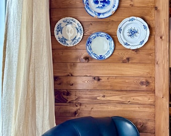 Antique set of 4 small wall plates. Rare blue transferware on white English porcelain.