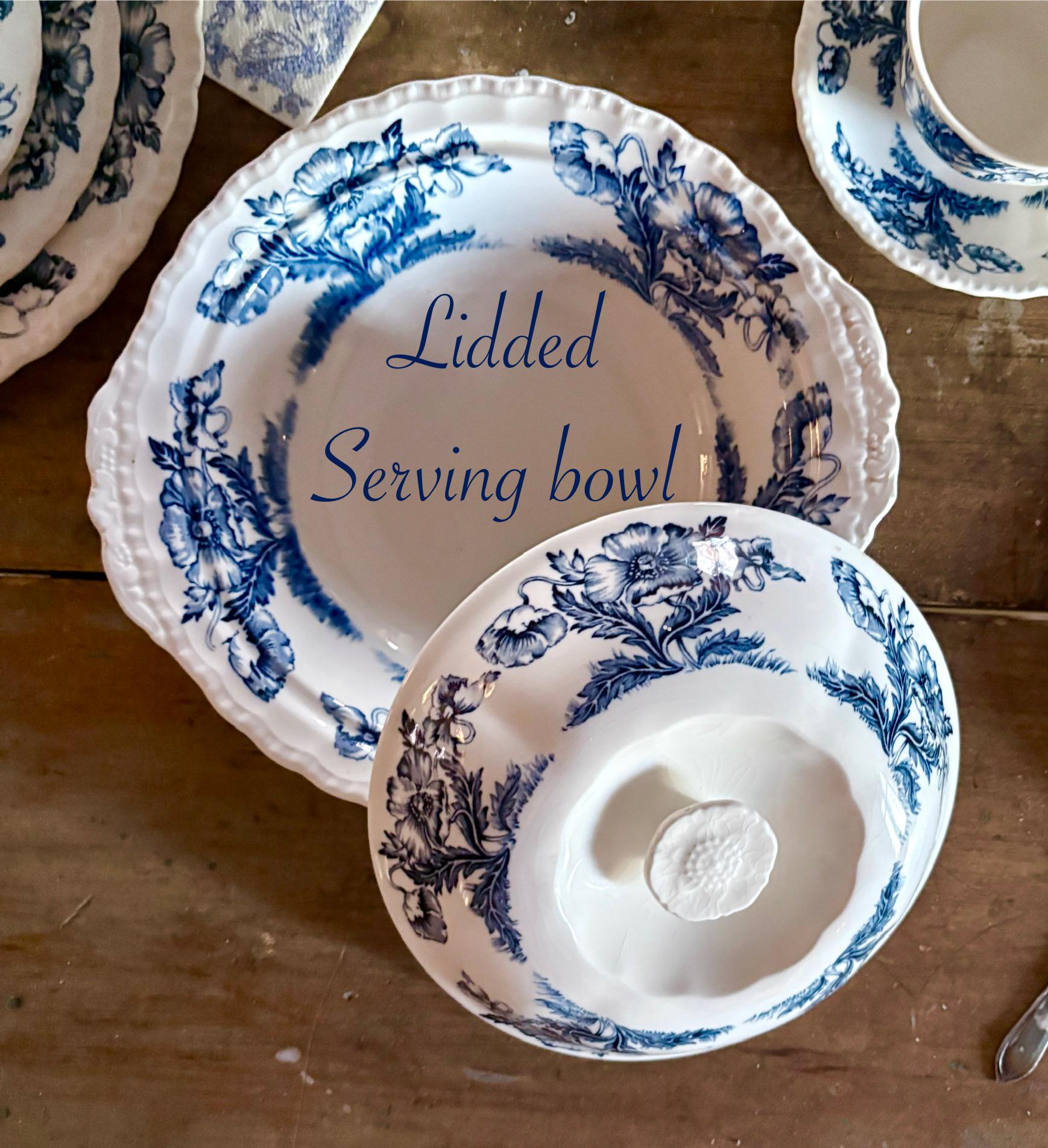 Vintage Grindley Atlas Ironstone Dinner Set – Blue Poppies, 2 or 4