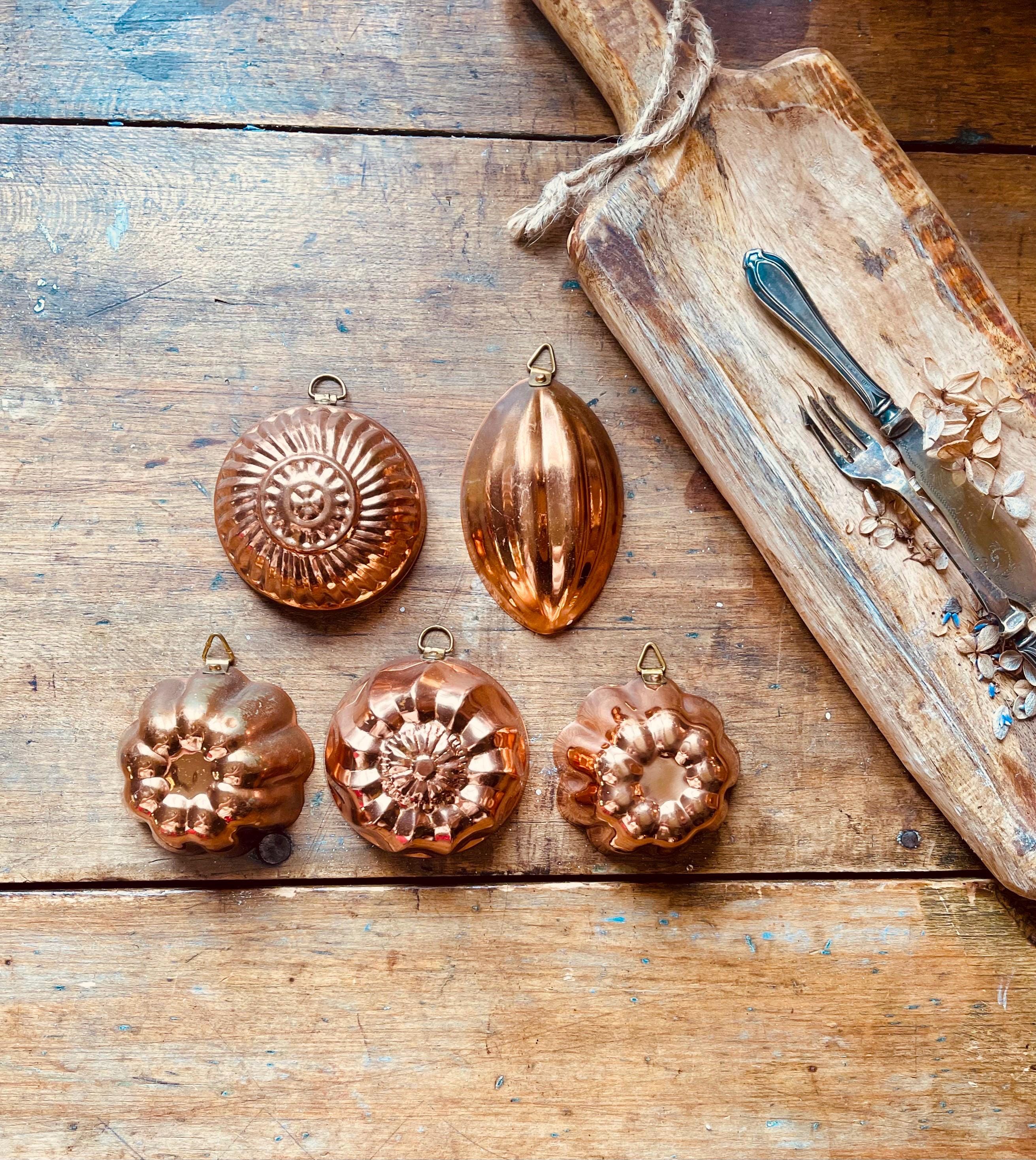 Vintage Mini Copper Molds | Set of 5 Tiny Wall Ornaments | Circa