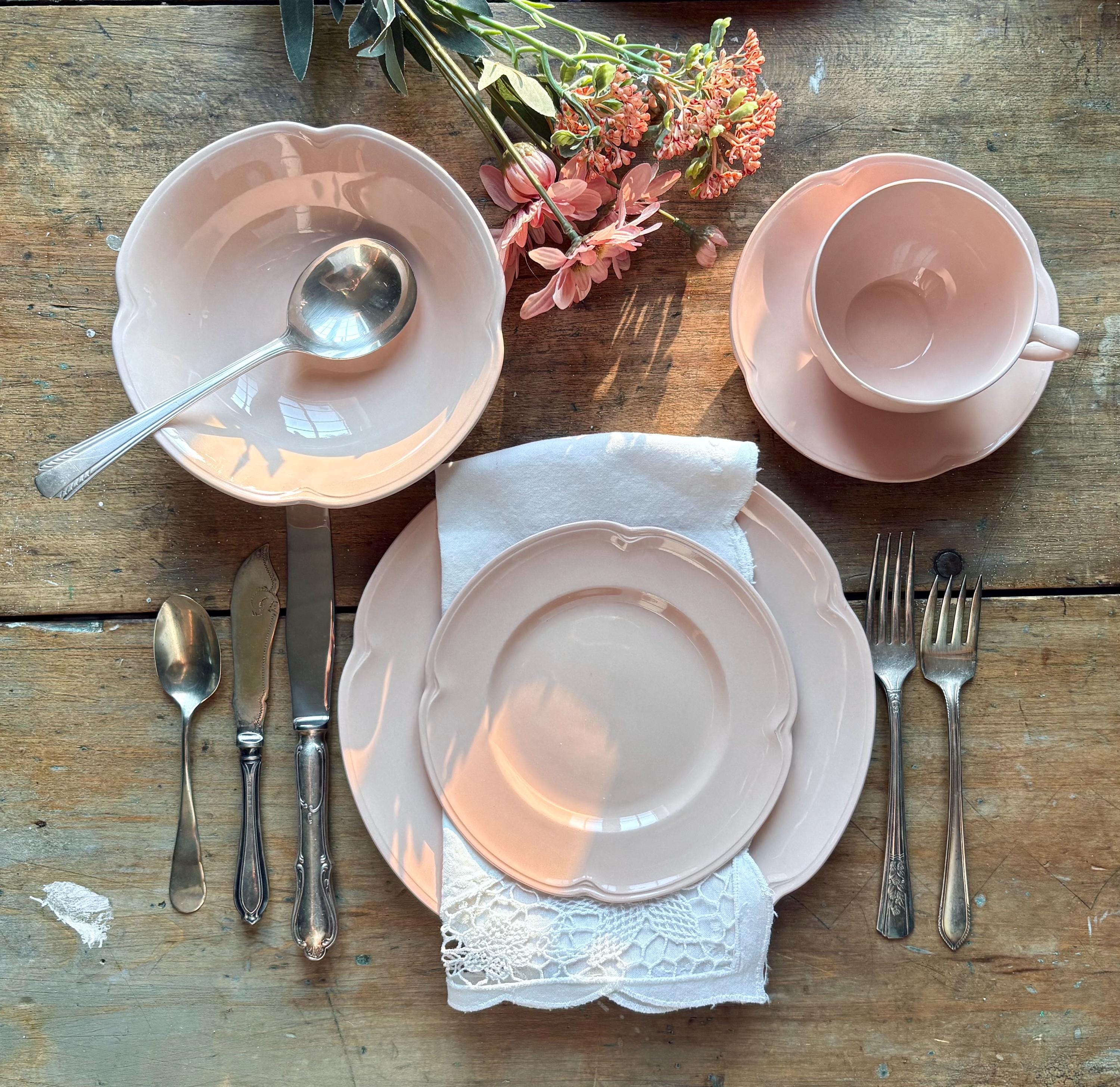 1950s Johnson Bros Rosedawn Dinnerware Set, Pink English China