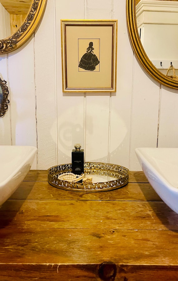 Vintage Hollywood Regency Vanity Tray – Gilded Filigree, Oval