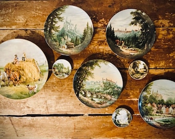 Vintage Porcelain Plate Gallery Wall Set – Castle & Countryside Scenes