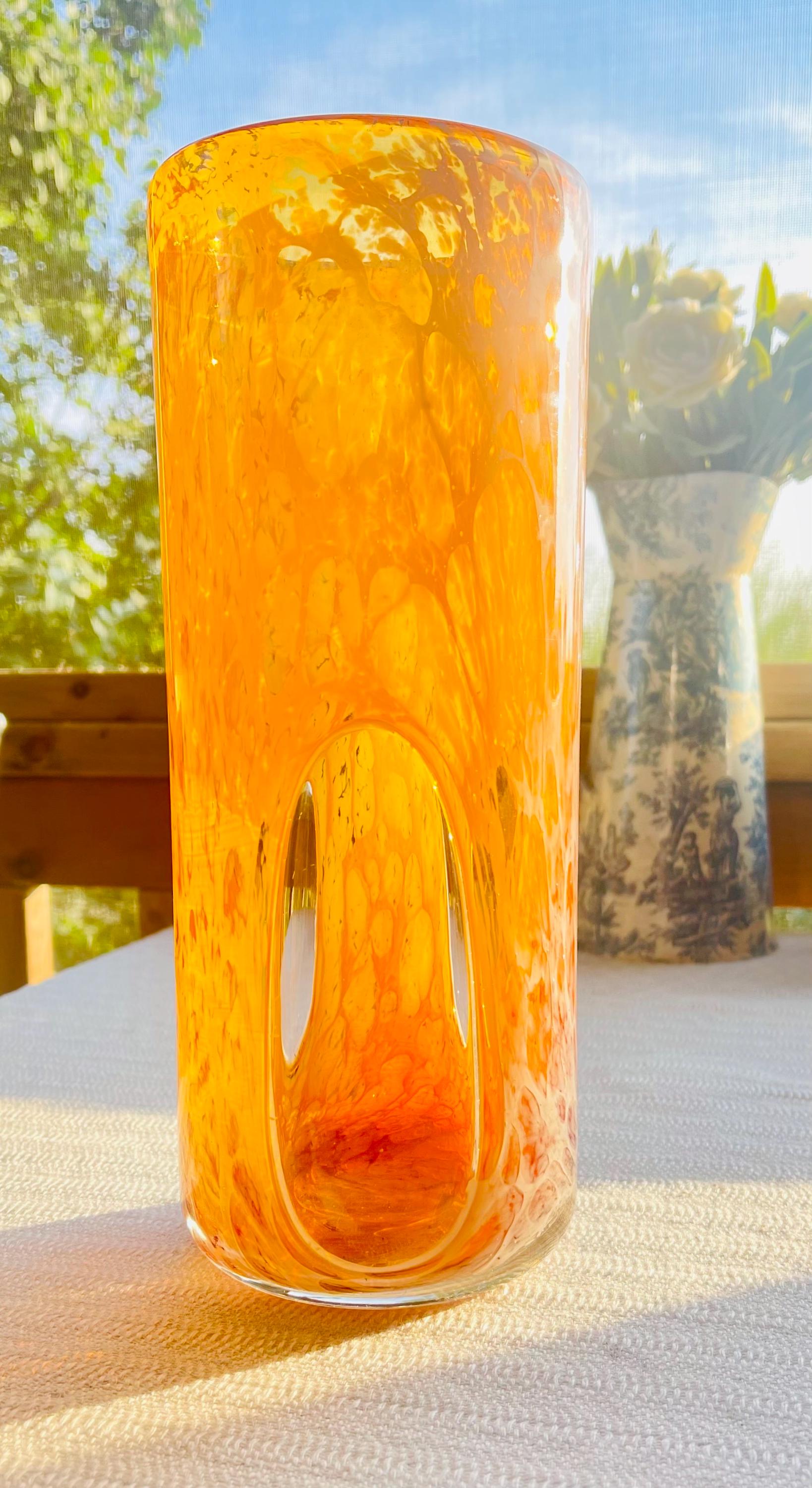 Vintage Amber Bubble Glass Vase: Heavy Italian Art Glass (11.5