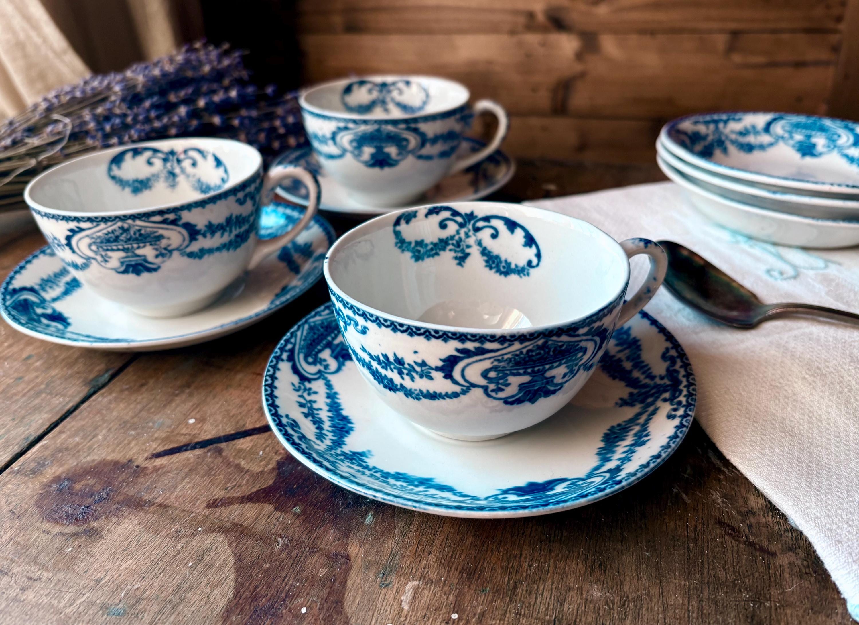 Antique Cobalt Blue Transferware Trio – Victorian Tea Set, Formosa