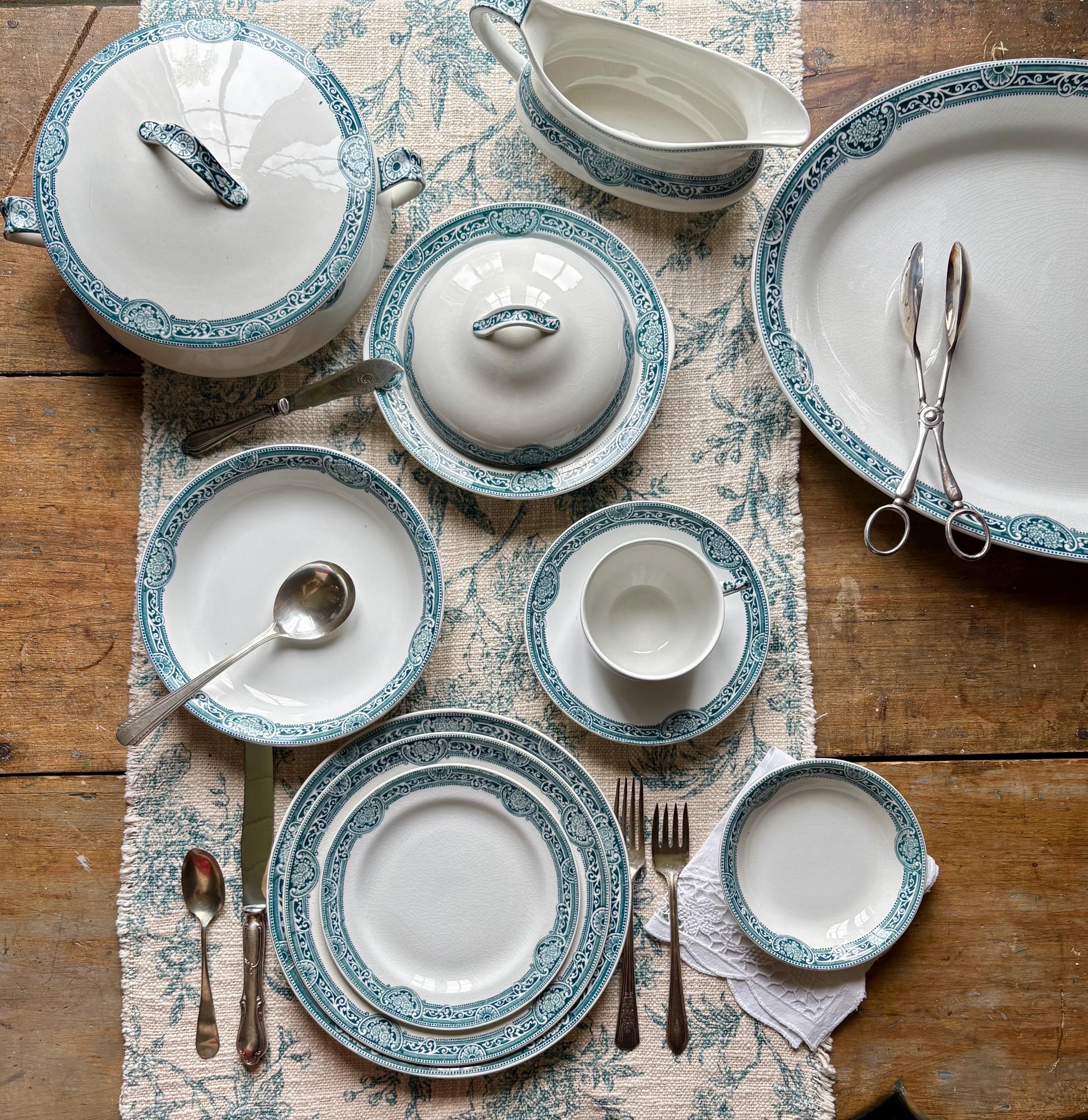 1930s Grimwades Nita Teal Dinnerware Set | English Transferware