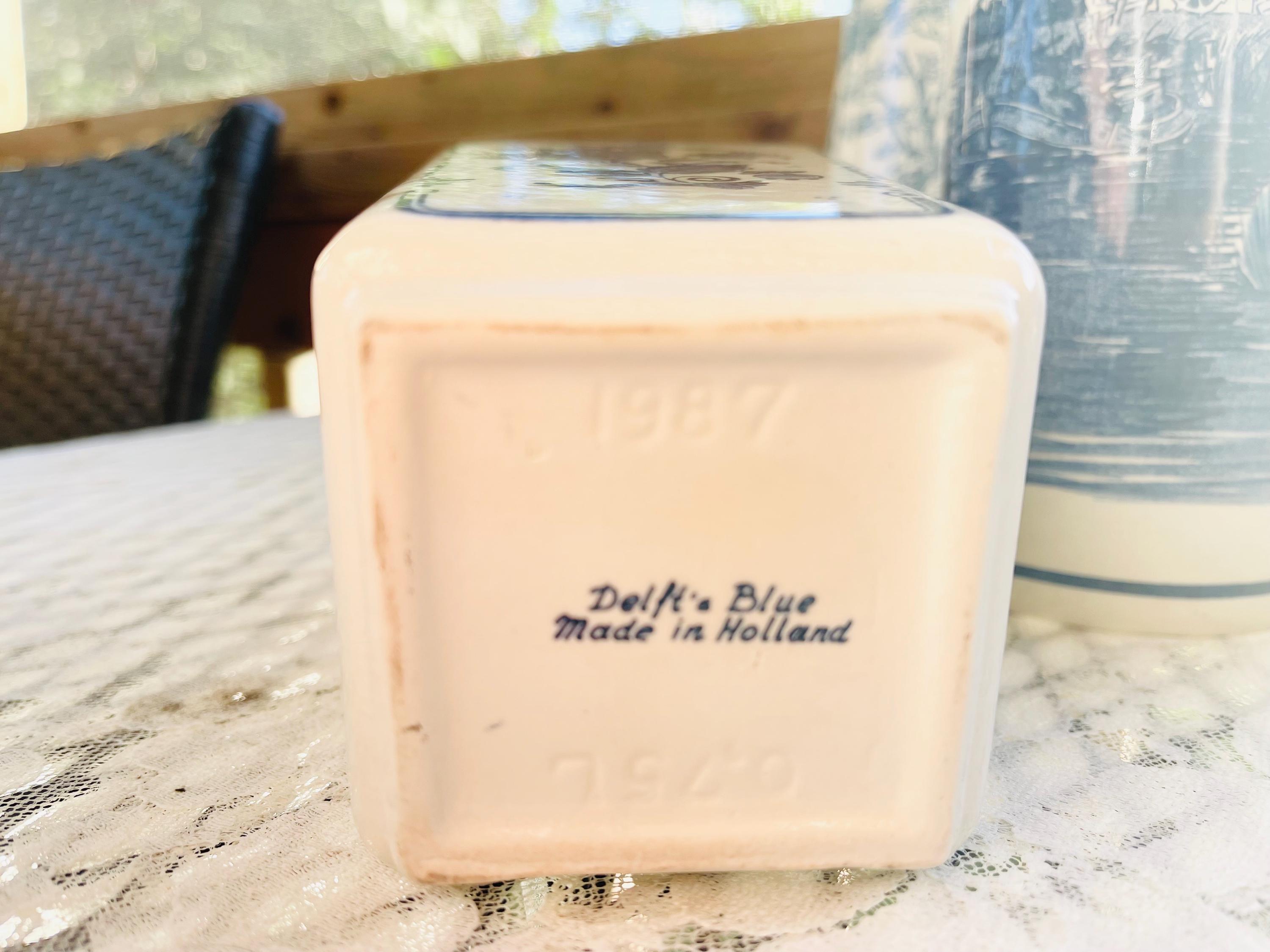 Vintage Delft Blue Liquor Bottle Set: Hand-painted Windmill Motifs