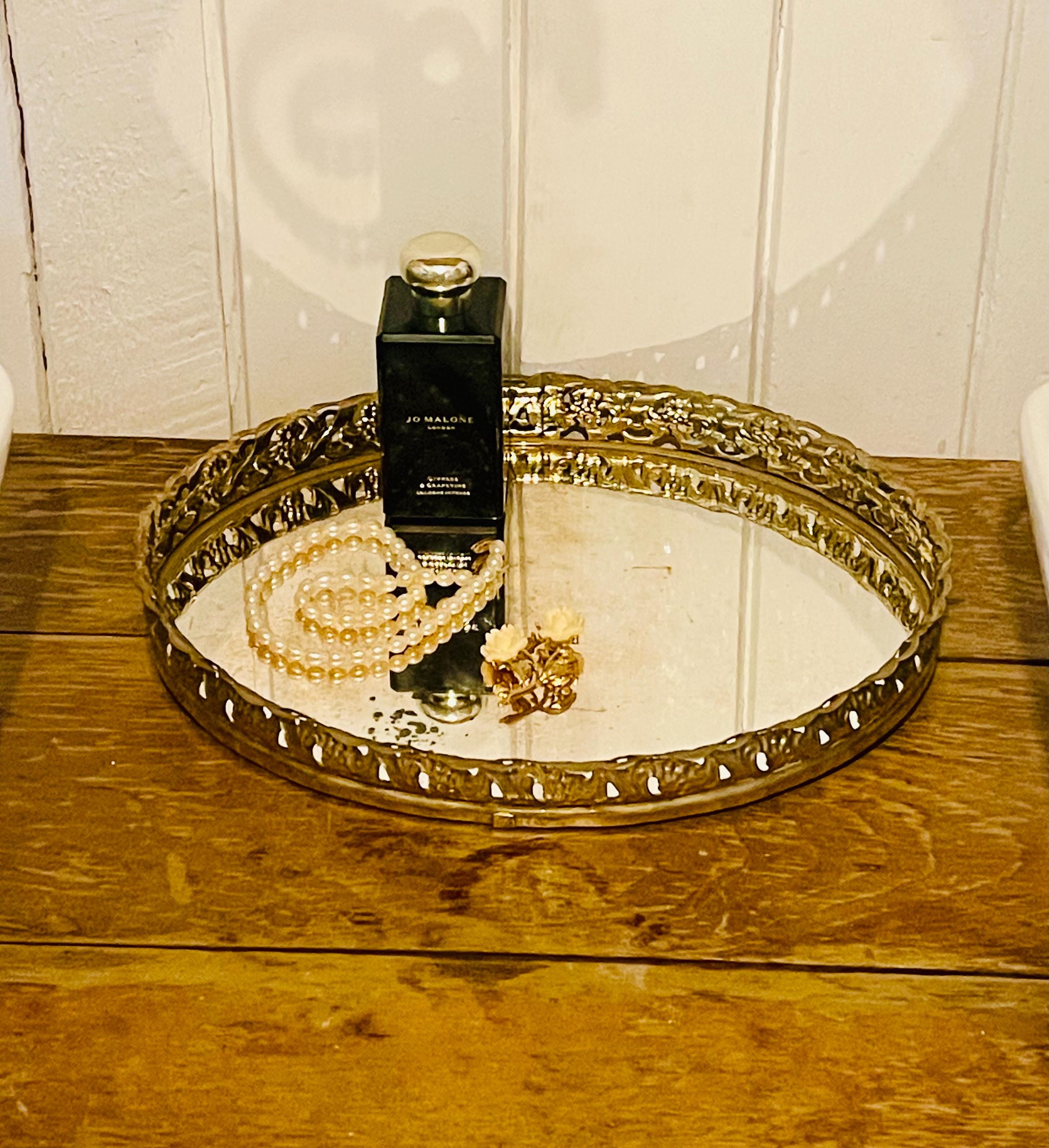 Vintage Hollywood Regency Vanity Tray – Gilded Filigree, Oval