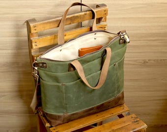 Green Canvas Tote Bag for Women, Canvas Shoulder Bag,Canvas Crossbody Bag, Leather Canvas tote bag, Canvas crossbody bag, Canvas Leather Bag