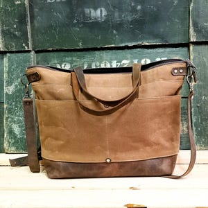 Handgemaakte gewaxte canvas leren draagtas voor vrouwen, schoudertas met ritssluiting, canvas draagtas, canvas damesdraagtas