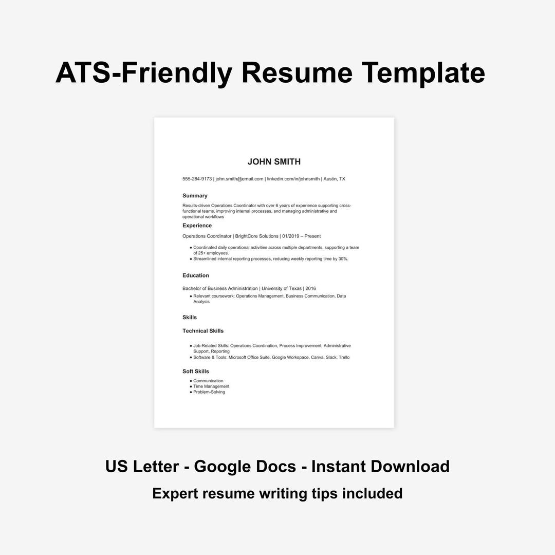 ATS Resume Template | Google Docs Editable CV Template | Professional ...