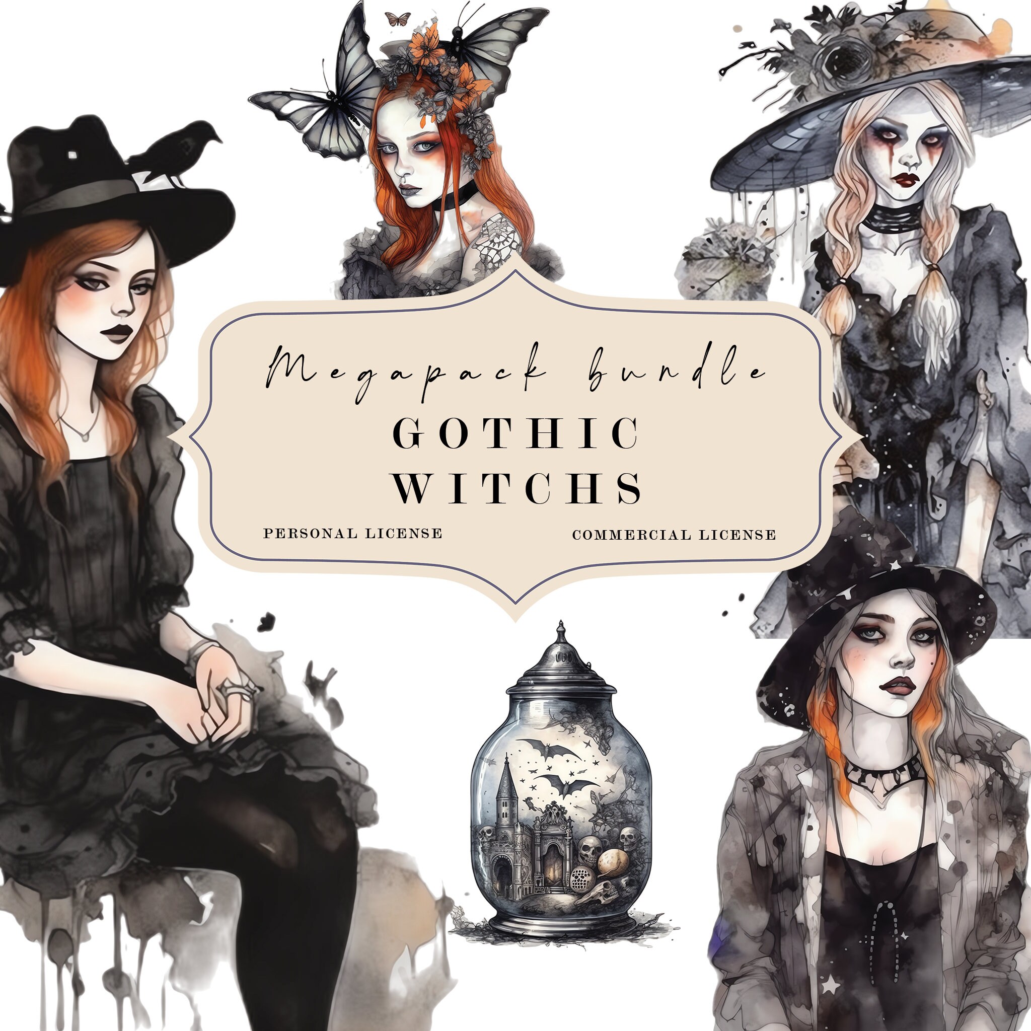576 GOTHIC Clipart Bundle Gothic Graphics Clipart Watercolor - Etsy