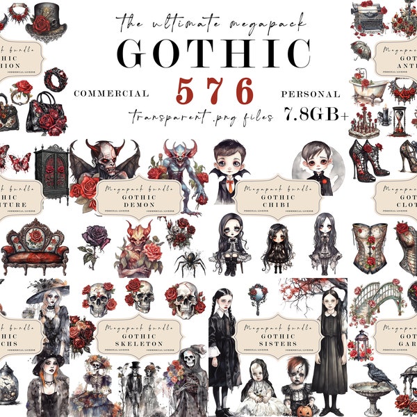 Gothic Clipart, Dark Fantasy, Gothic Antique, Dark Spell, Horror Junk Journal, PNG Files, Paper Craft, Instant Download, Commercial Use