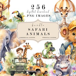 Clipart animaux de safari, bébés animaux PNG, visite en voiture safari, baby shower, oeuvre d'art pour chambre d'enfant, animal de la jungle, téléchargement immédiat, usage Commercial