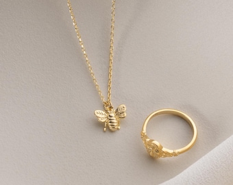 Minimalist Sterling Silver Honey Bee Pendant Necklace, Nature-Inspired Jewelry, Delicate Bee Pendant