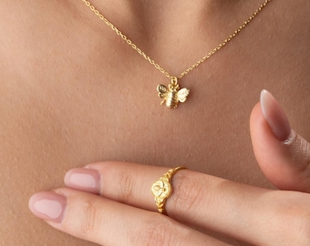 Gold Bee Jewelry Bumble Bee Necklace  Sterling Silver Honey Bee Necklace Set