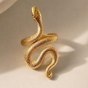 Vintage Snake Ring, Sterling Silver Snake Ring, Gold Snake Ring, Adjustable Serpent Band, Gold Spiral Bohemian Design Ring
