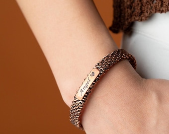 Solid Copper Cuff Bracelet: Adjustable, Engraved, Healing Wellness Jewelry