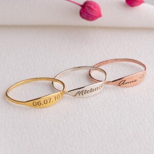 Custom Date Engraved Sterling Silver Ring: Skinny Personalized Band