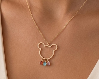 Birthstone Mickey Mouse Necklace, Personalized Gold mickey mouse necklace, Disneyland Vacation Mickey Head Necklace, Disneyland Jewelry