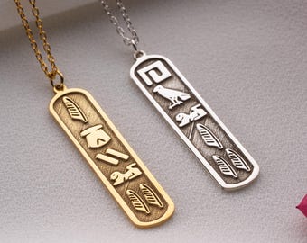 Custom Hieroglyphic Cartouche Necklace: 925 Sterling Silver Egyptian Name Pendant