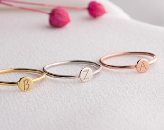 Dainty Sterling Silver Initial Ring: Personalized Stacking Ring