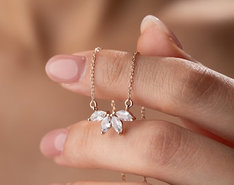 Marquise Diamond Necklace Flower Petal Diamond Necklace Sterling Silver Marquise CZ Diamond Flower Necklace Gift for Mom