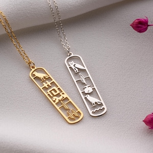 Collar con nombre y cartucho egipcio dorado, colgante con nombre jeroglífico personalizado, collar con letra del antiguo Egipto, collar con nombre egipcio, regalo para ella