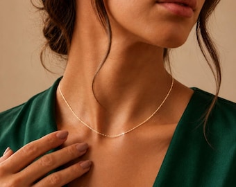 Dainty Gold Cable Chain Necklace, 925 Sterling Silver, Minimalist Everyday Layering Jewelry