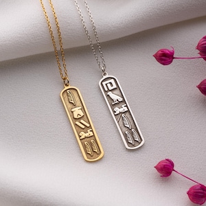 Personalized Sterling Silver Egyptian Cartouche Necklace: Custom Hieroglyphic Name Pendant