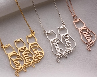 Sterling Silver Personalized Cat Name Necklace, Minimalist Pet Jewelry, Custom Silhouette Pendant, Cat Lover Necklace, Pet Jewelry